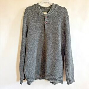 L.L. Bean Vintage Mens Lambswool Henley Sweater XL Gray Thick Fisherman